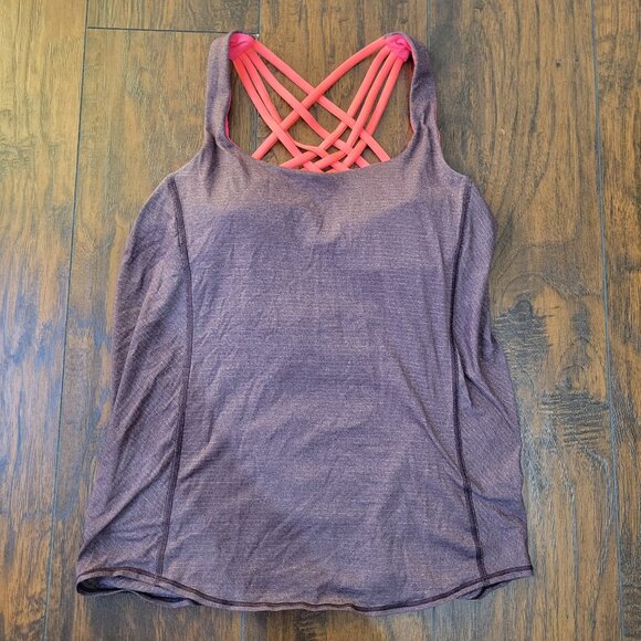 Lululemon Wild Tank Built In Strappy Pink Bra Heathered Plum Tank Size 6 - Picture 1 of 5